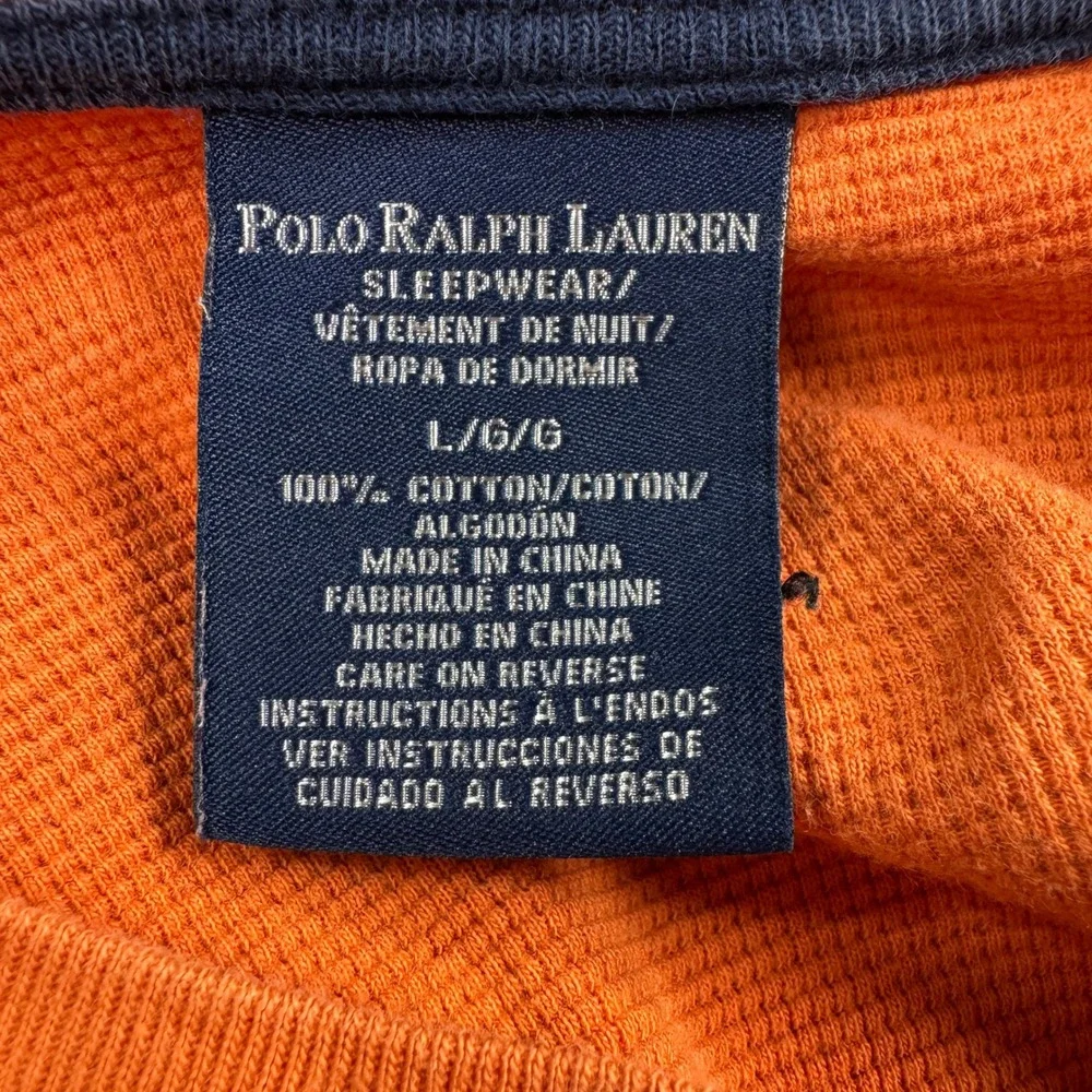 Polo Ralph Lauren Mens Shirt Sleepwear Thermal Waffle Knit Orange Large Pony
